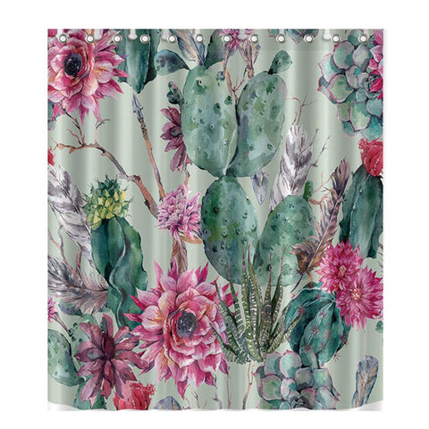 Image of Colorful Cactus Print Shower Curtain