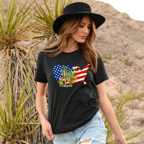 Image of USA Cactus Print T Shirt