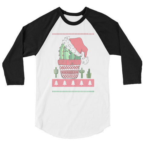 Image of Cactus Print Raglan Sleeve Christmas Shirt