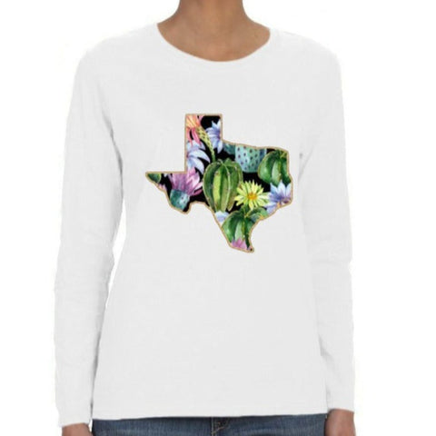 Image of Cactus Print Texas Long Sleeve T Shirt