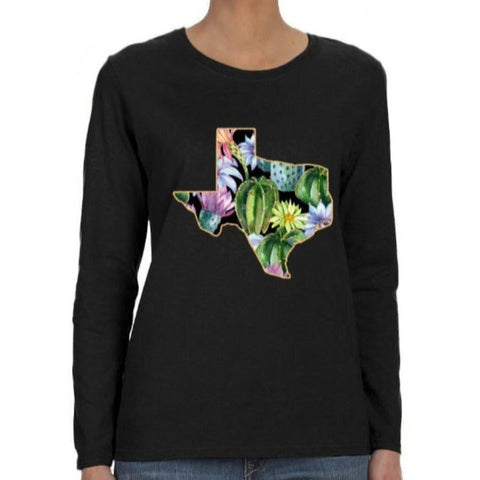 Image of Cactus Print Texas Long Sleeve T Shirt