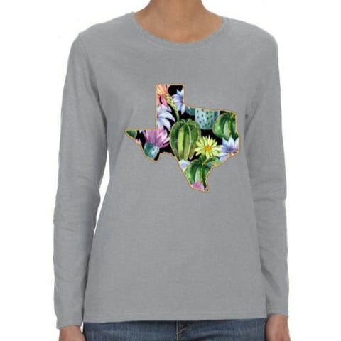 Image of Cactus Print Texas Long Sleeve T Shirt