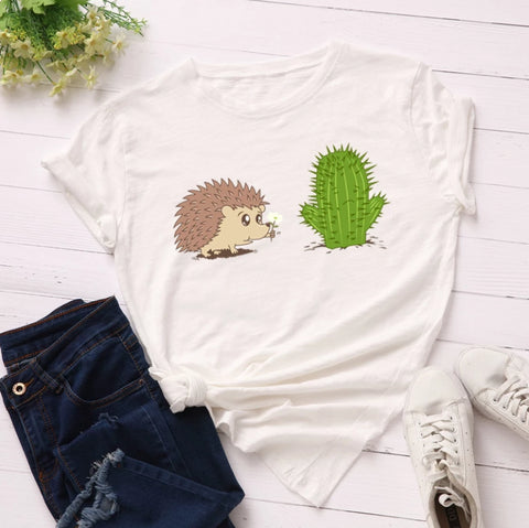 Hedgehog & Cactus Print T Shirt