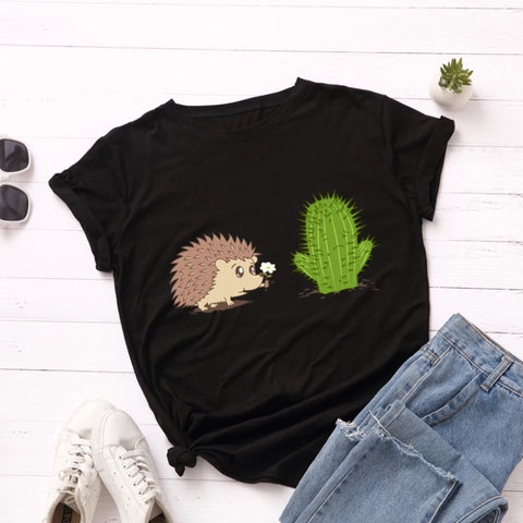 Hedgehog & Cactus Print T Shirt