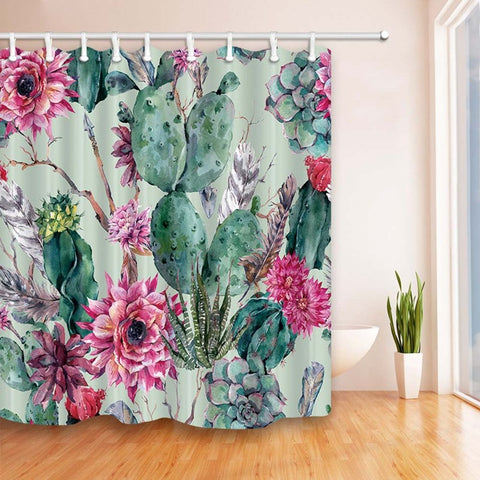 Image of Colorful Cactus Print Shower Curtain
