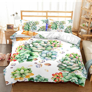 Casual Succulent Print Bedding Set