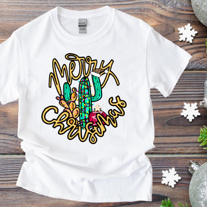 Merry Christmas Cactus Print T-Shirt