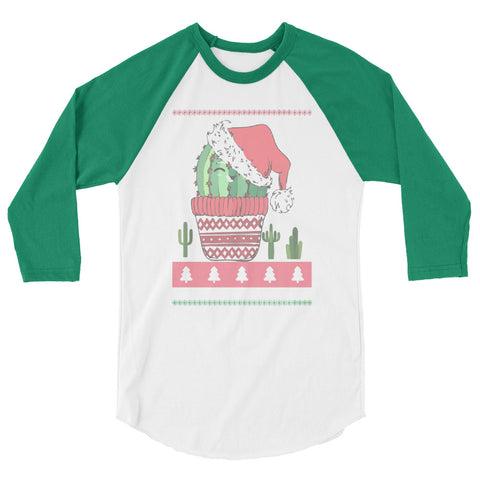 Image of Cactus Print Raglan Sleeve Christmas Shirt