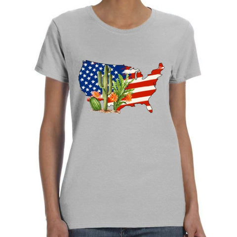 Image of USA Cactus Print T Shirt