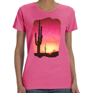 Desert Sunset Cactus Print T Shirts